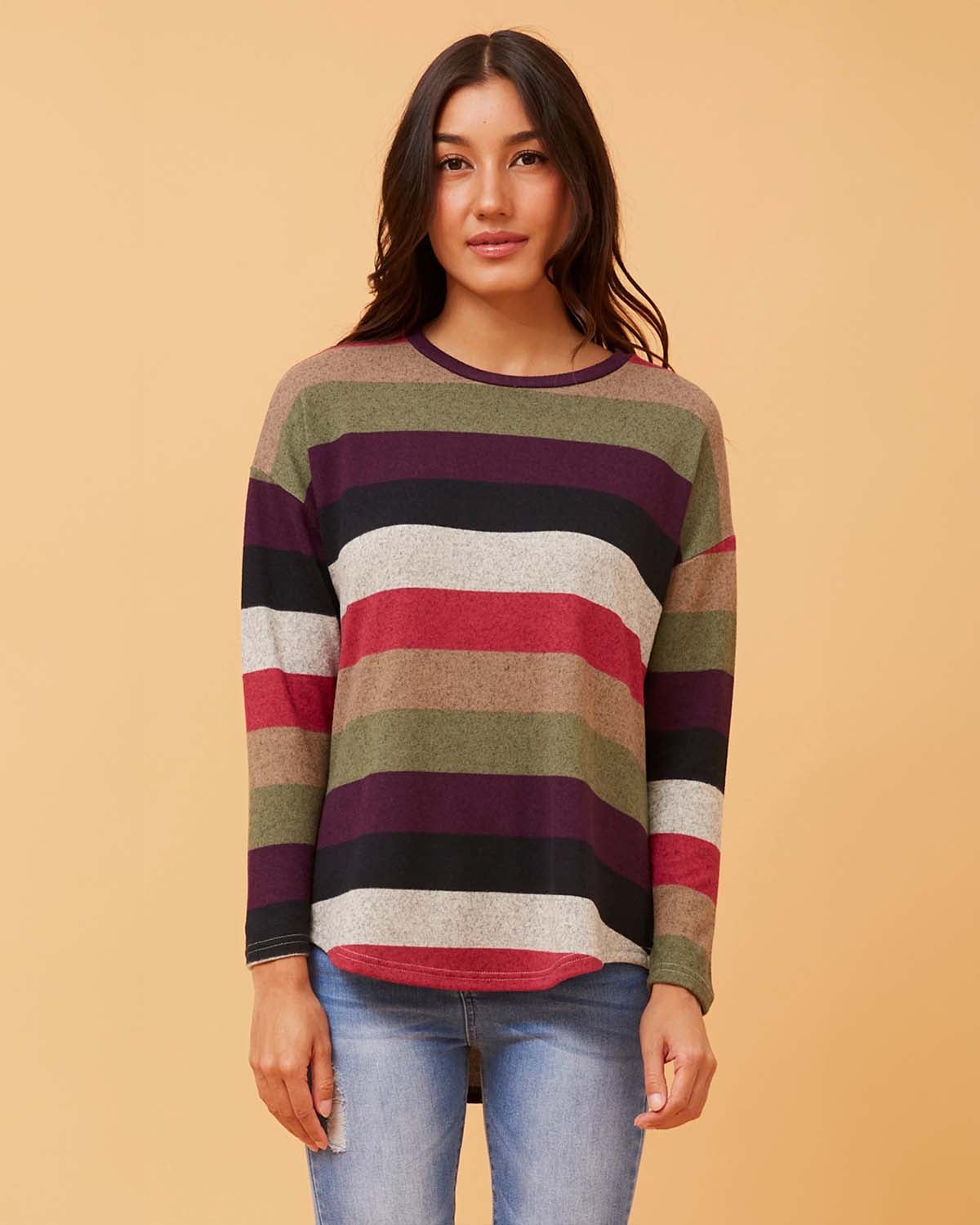 Caroline Morgan Jumper Multi Stripe in Khaki