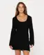 Black Mini Dress - Long Sleeve Bodycon Dress - Square Neck Knit Dress