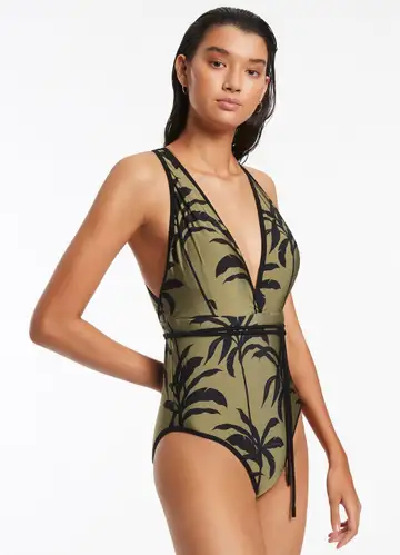 Figleaves Manila Palm Non Wired Halter Plunge Swimsuit 755067