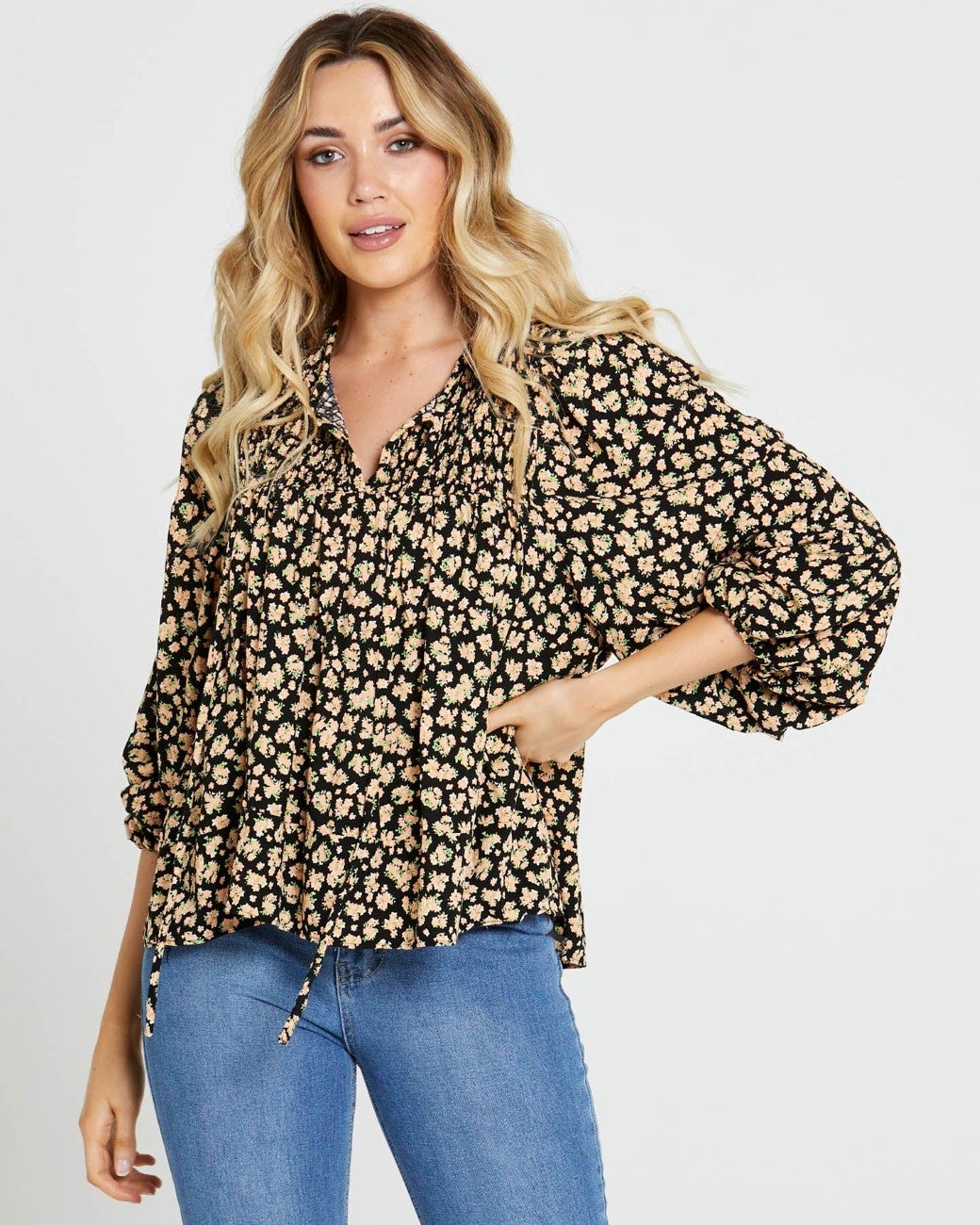 Tegan Shirred Boho Balloon Sleeve Top | Chances Surf NZ